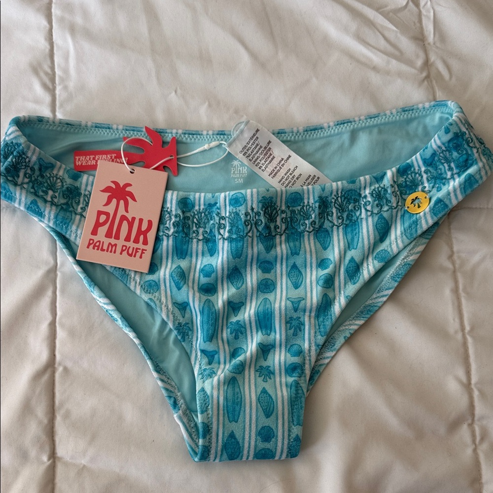 Pink Palm Puff  Bikini Bottom S